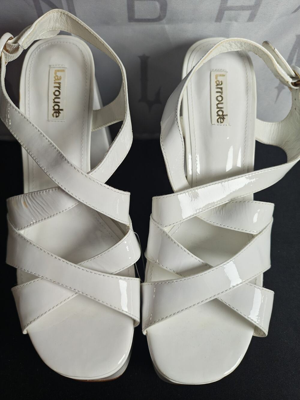 LARROUDE Women's 8.5 Dolly X Platform Sandal White Leather New $375 Small Stains